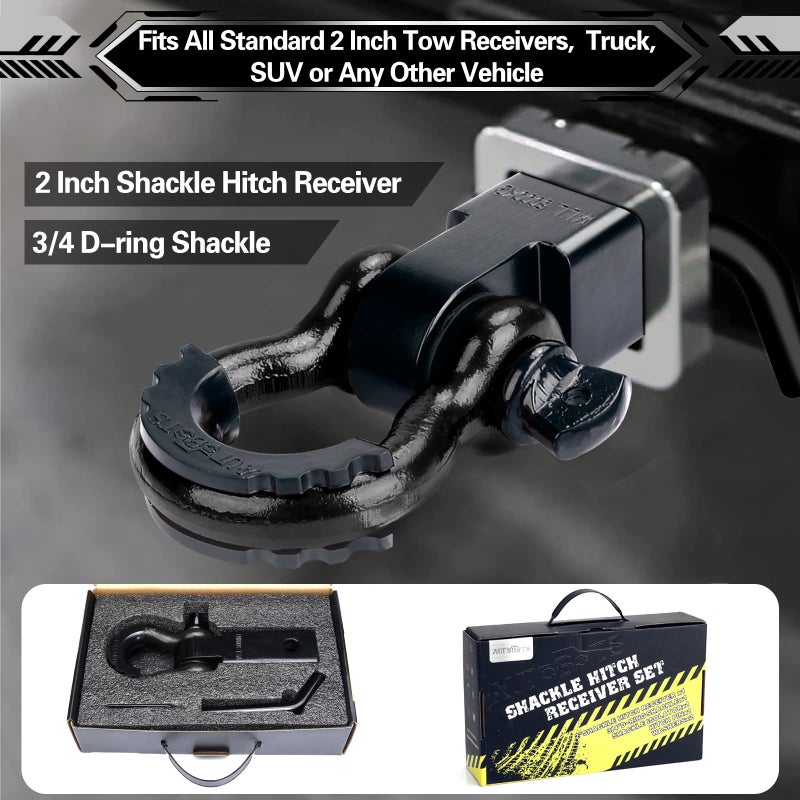 AUTOBOTS Shackle Hitch Receiver 2", 45,000 Lbs Break Strength Heavy Duty Receiver with 5/8" Screw Pin, 3/4" D Ring Shackles, Towing Accessories for Vehicle Recovery Off-Road, Black&Black - Image 5